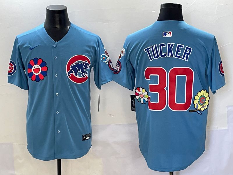 Men 2025 Chicago Cubs #30 Tucker Light Blue Flower Edition Nike MLB Jersey style 52->chicago cubs->MLB Jersey